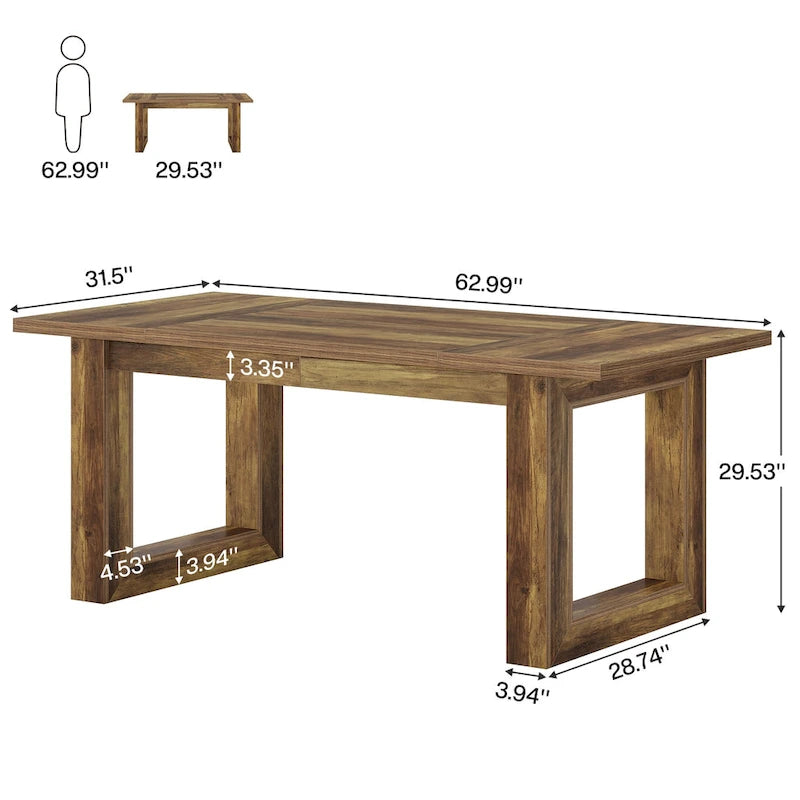 63-Inch Rectangular Farmhouse Dining Table for 4-6 People