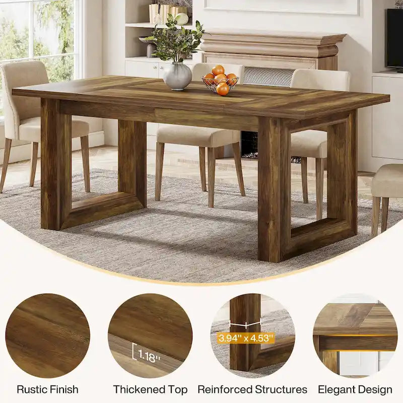 63-Inch Rectangular Farmhouse Dining Table for 4-6 People