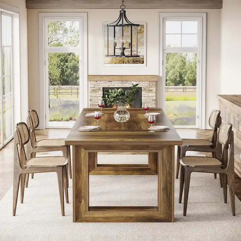 63-Inch Rectangular Farmhouse Dining Table for 4-6 People