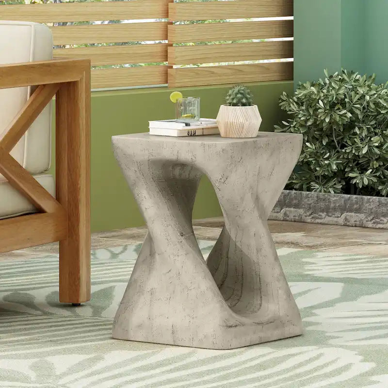 Mesa auxiliar de aspecto de madera retorcida de óxido de magnesio