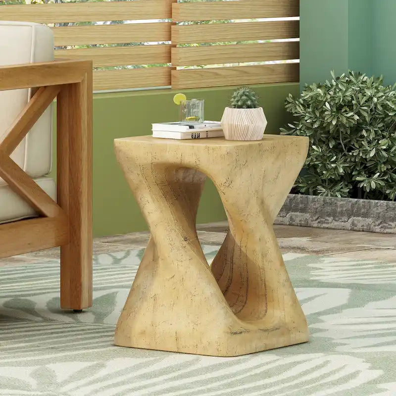 Mesa auxiliar de aspecto de madera retorcida de óxido de magnesio