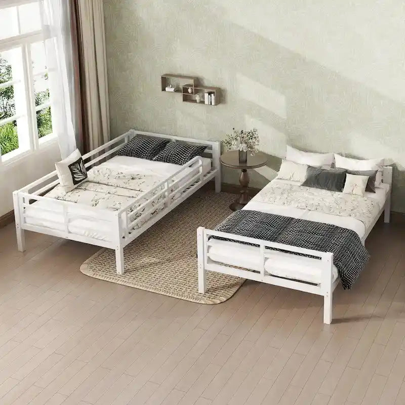 Litera de metal blanca Twin XL sobre Twin XL