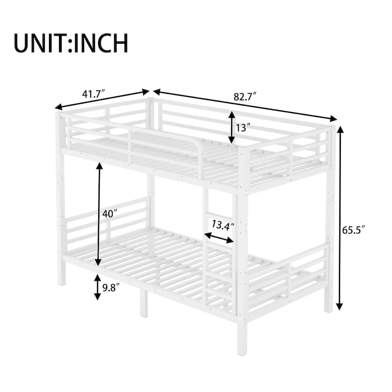 Litera de metal blanca Twin XL sobre Twin XL