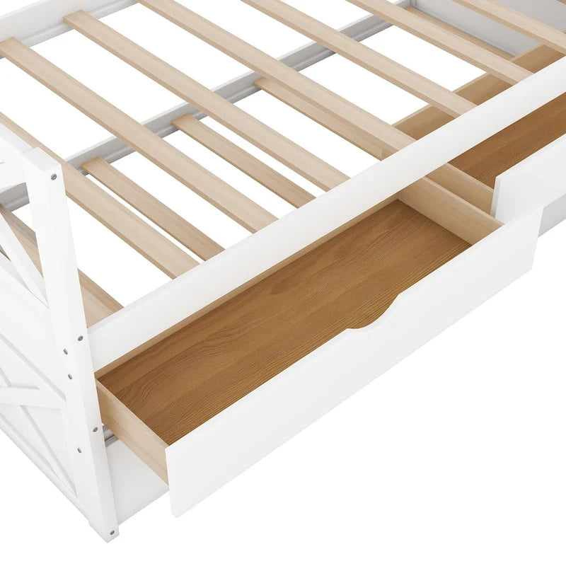 Diván individual de madera de pino con 2 cajones y cama nido