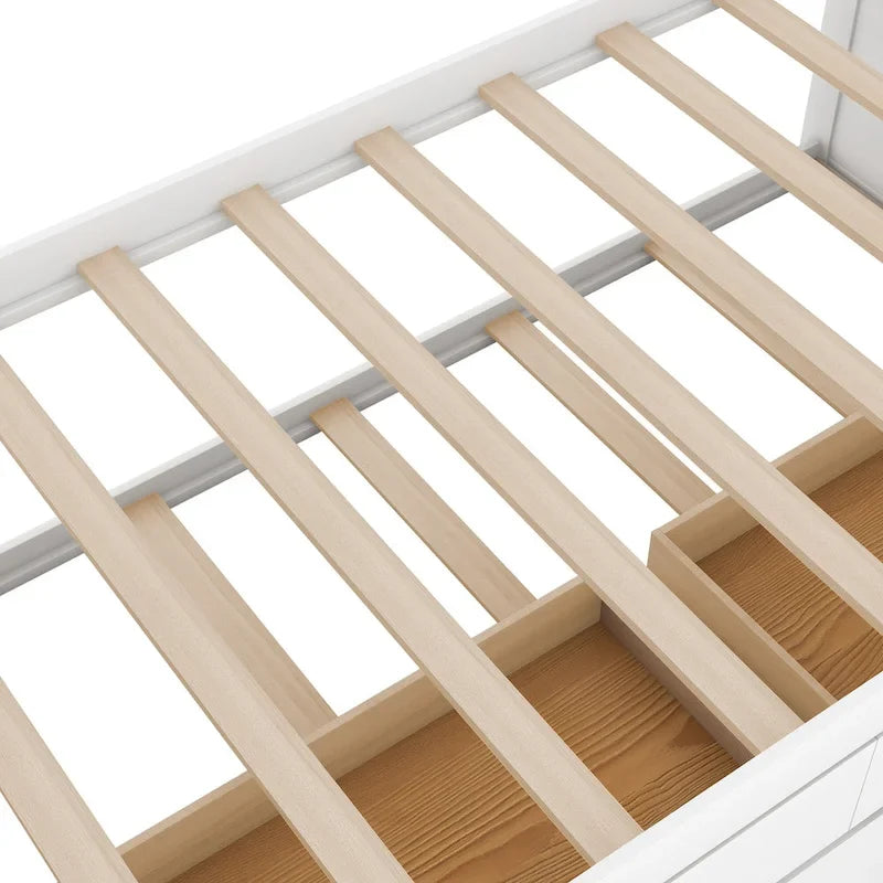 Diván individual de madera de pino con 2 cajones y cama nido