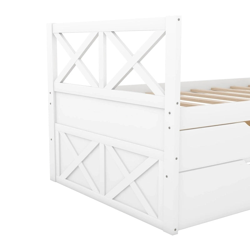 Diván individual de madera de pino con 2 cajones y cama nido