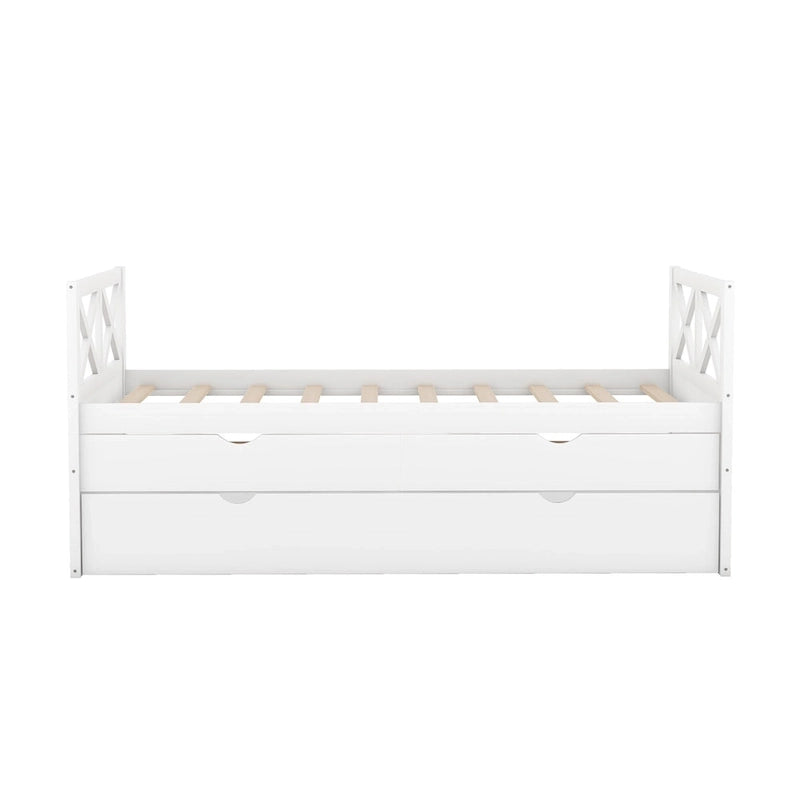 Diván individual de madera de pino con 2 cajones y cama nido