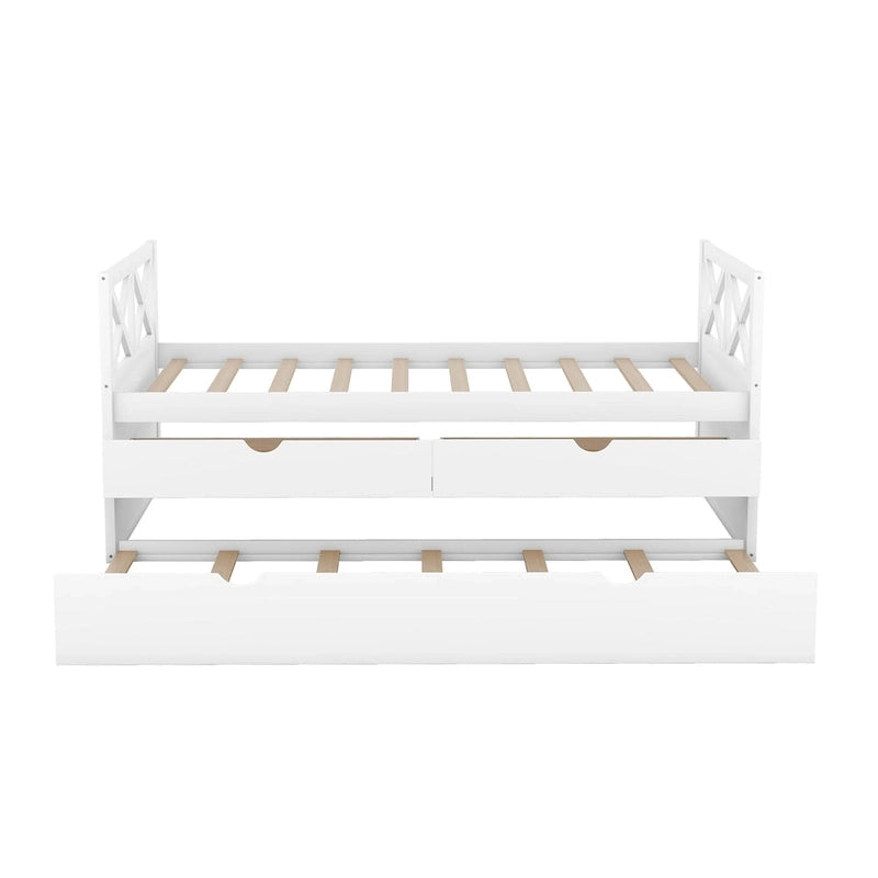 Diván individual de madera de pino con 2 cajones y cama nido