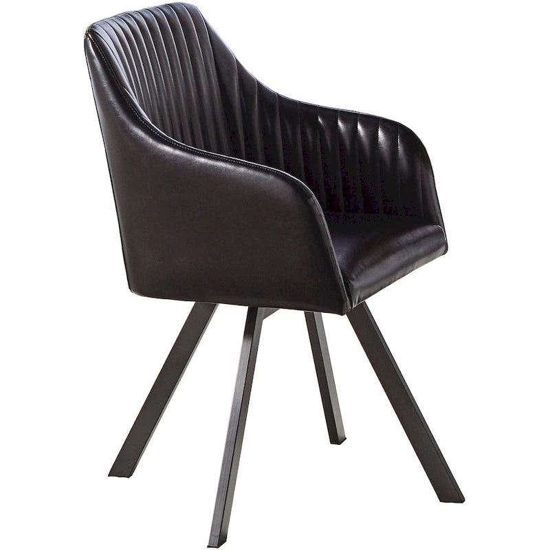Silla de comedor giratoria de cuero sintético negro con base metálica