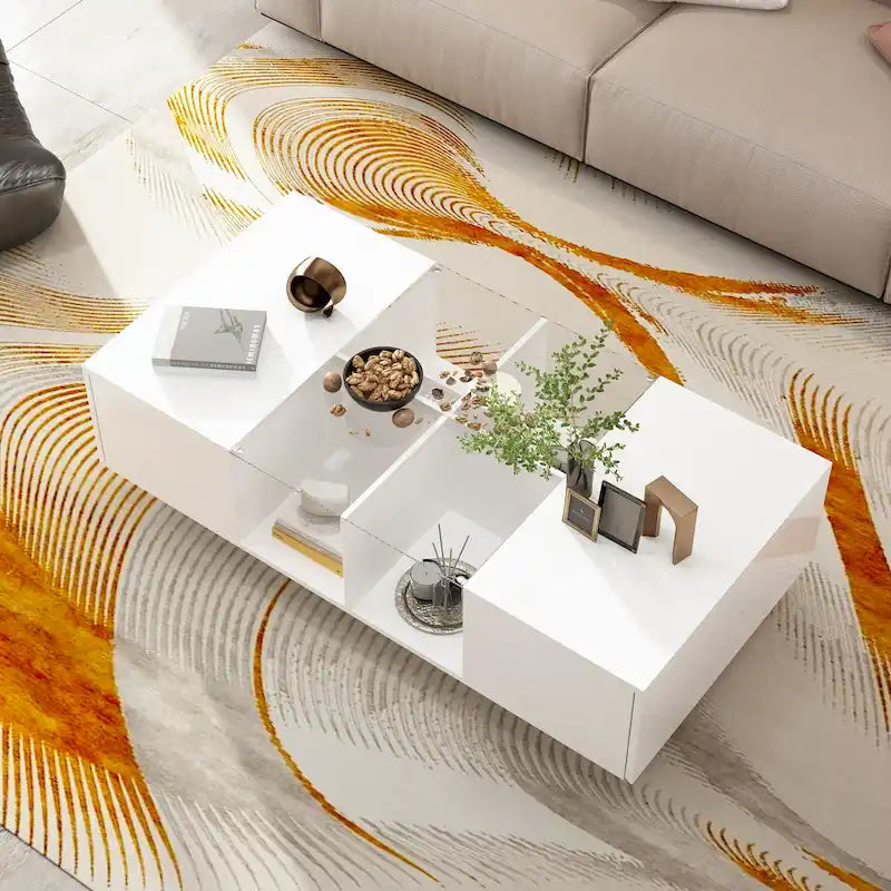 Mesa de centro de alto brillo con iluminación LED y almacenamiento