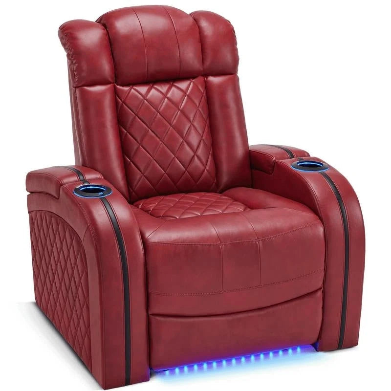 Sillón reclinable eléctrico para cine en casa con reposacabezas ajustable, USB y luces LED