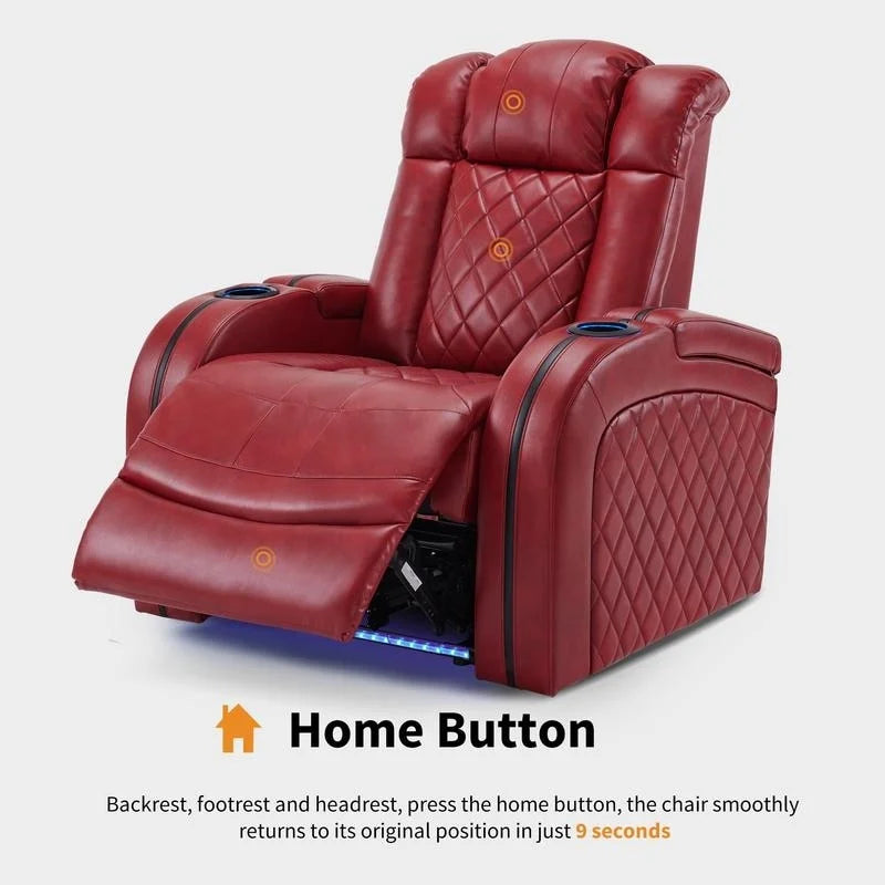 Power Theater Recliner with Adjustable Headrest, USB and LED Lights