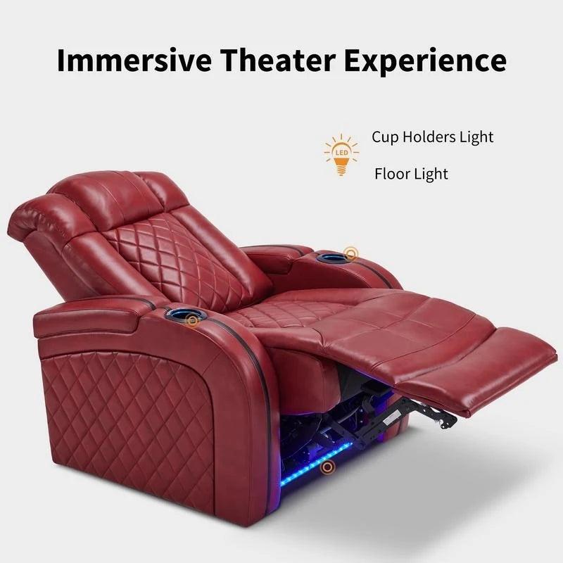 Power Theater Recliner with Adjustable Headrest, USB and LED Lights