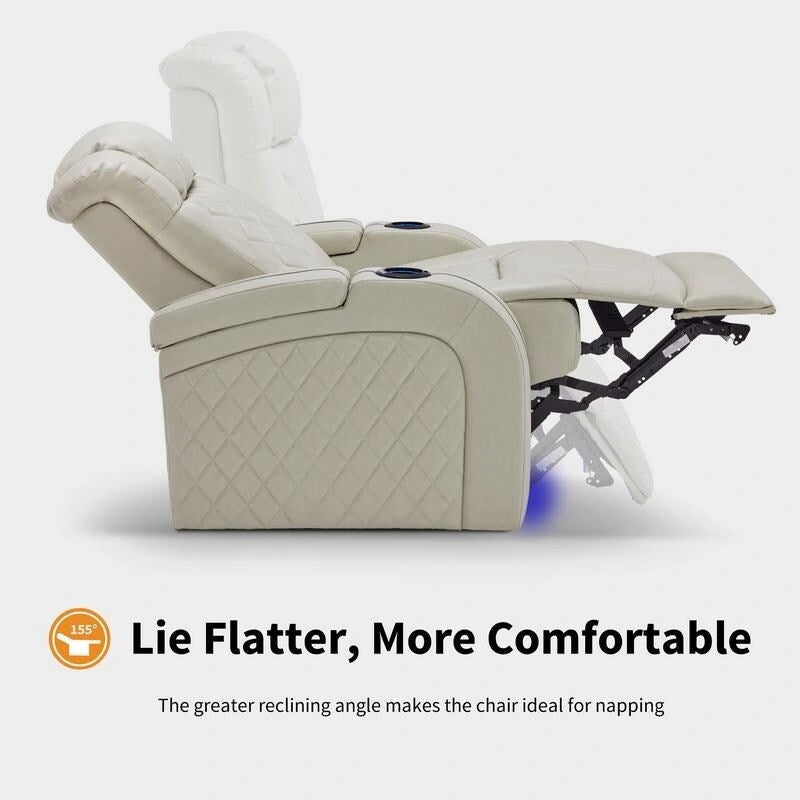 Power Theater Recliner with Adjustable Headrest, USB and LED Lights