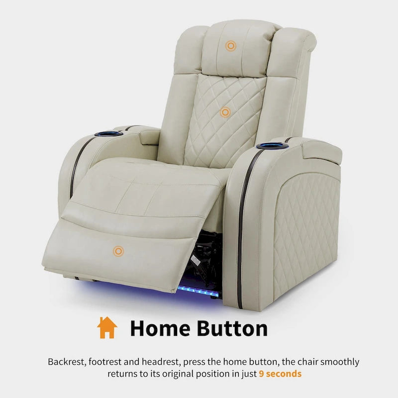 Power Theater Recliner with Adjustable Headrest, USB and LED Lights