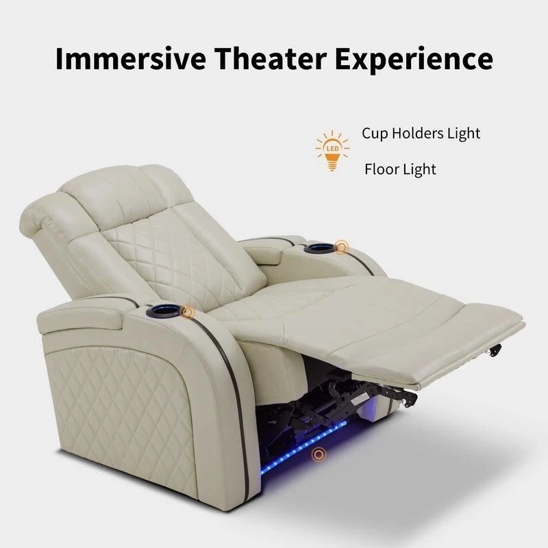 Power Theater Recliner with Adjustable Headrest, USB and LED Lights