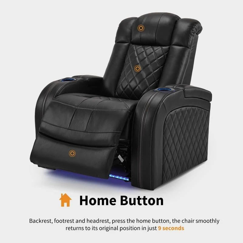 Power Theater Recliner with Adjustable Headrest, USB and LED Lights