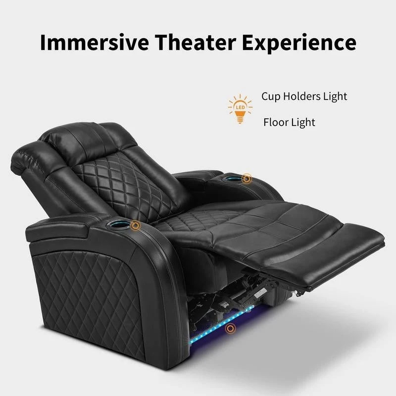 Power Theater Recliner with Adjustable Headrest, USB and LED Lights