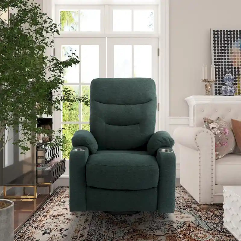 Sillón reclinable eléctrico tapizado con masaje y portavasos