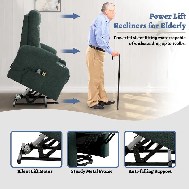 Sillón reclinable eléctrico tapizado con masaje y portavasos