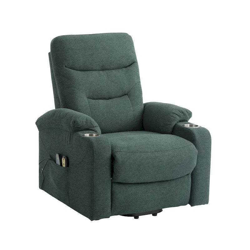 Sillón reclinable eléctrico tapizado con masaje y portavasos