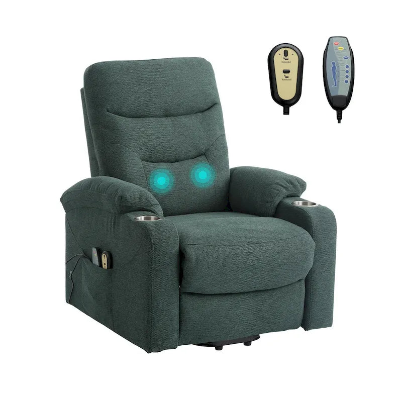 Sillón reclinable eléctrico tapizado con masaje y portavasos