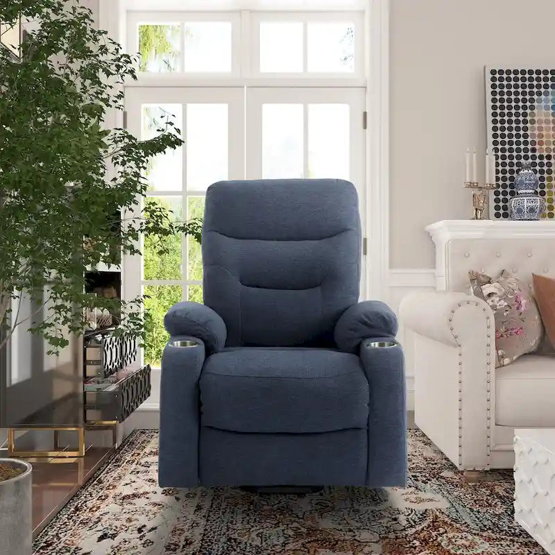 Sillón reclinable eléctrico tapizado con masaje y portavasos