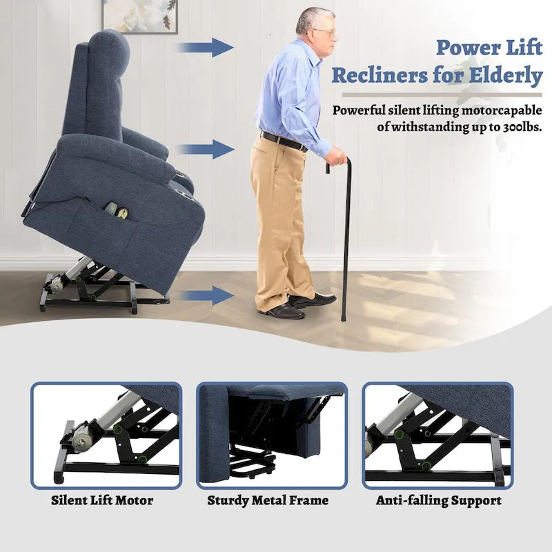 Sillón reclinable eléctrico tapizado con masaje y portavasos