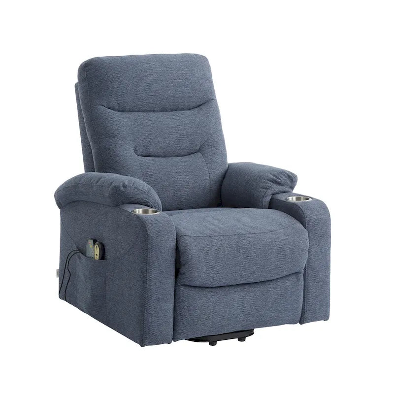 Sillón reclinable eléctrico tapizado con masaje y portavasos
