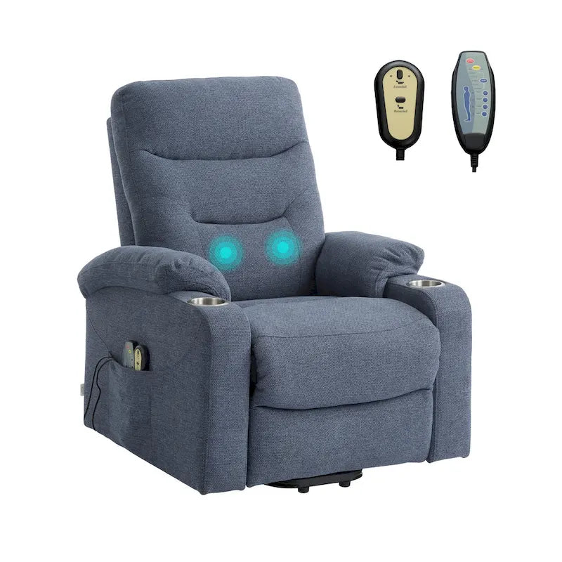 Sillón reclinable eléctrico tapizado con masaje y portavasos