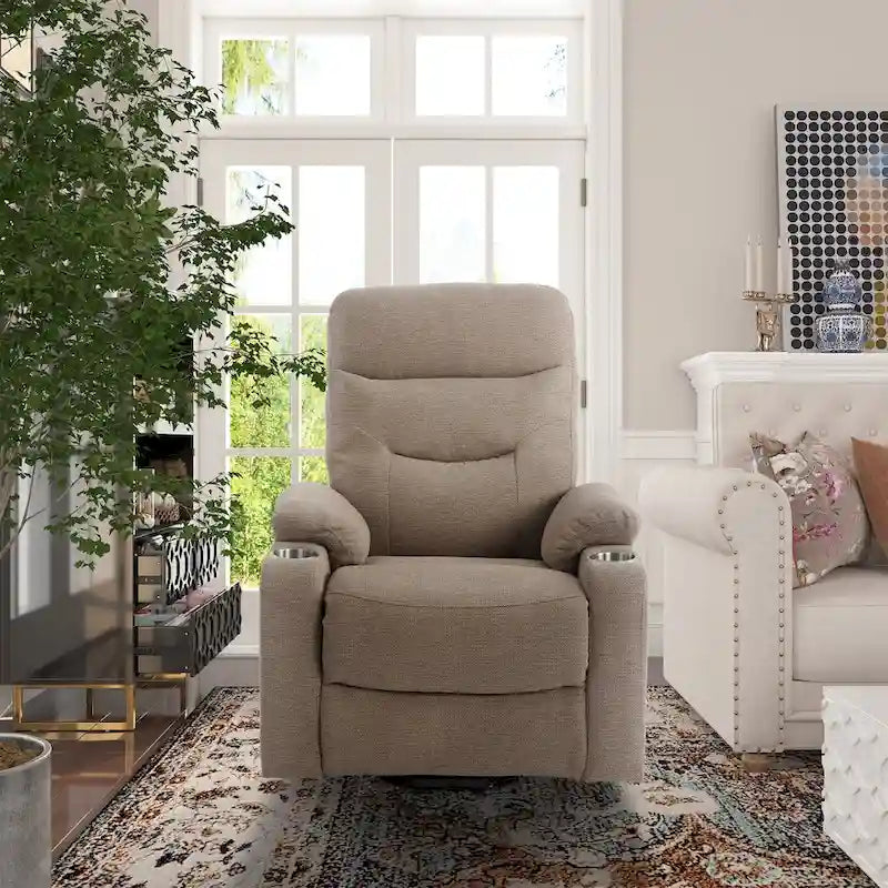 Sillón reclinable eléctrico tapizado con masaje y portavasos