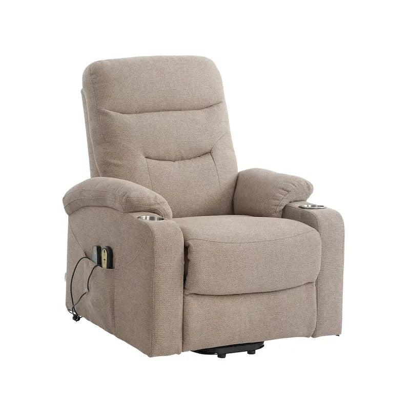 Sillón reclinable eléctrico tapizado con masaje y portavasos