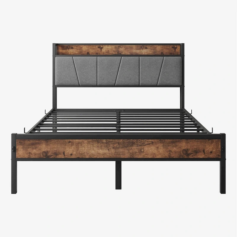 Full-Size Bed with Storage Headboard and Charging Station