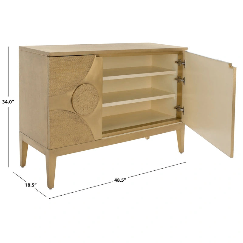 Handmade Sideboard with Recycled Wood Frame and Brass-Covered Base