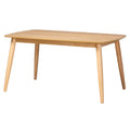 Mesa de comedor de estilo moderno de mediados de siglo con cubierta de chapa y estructura de madera de caucho