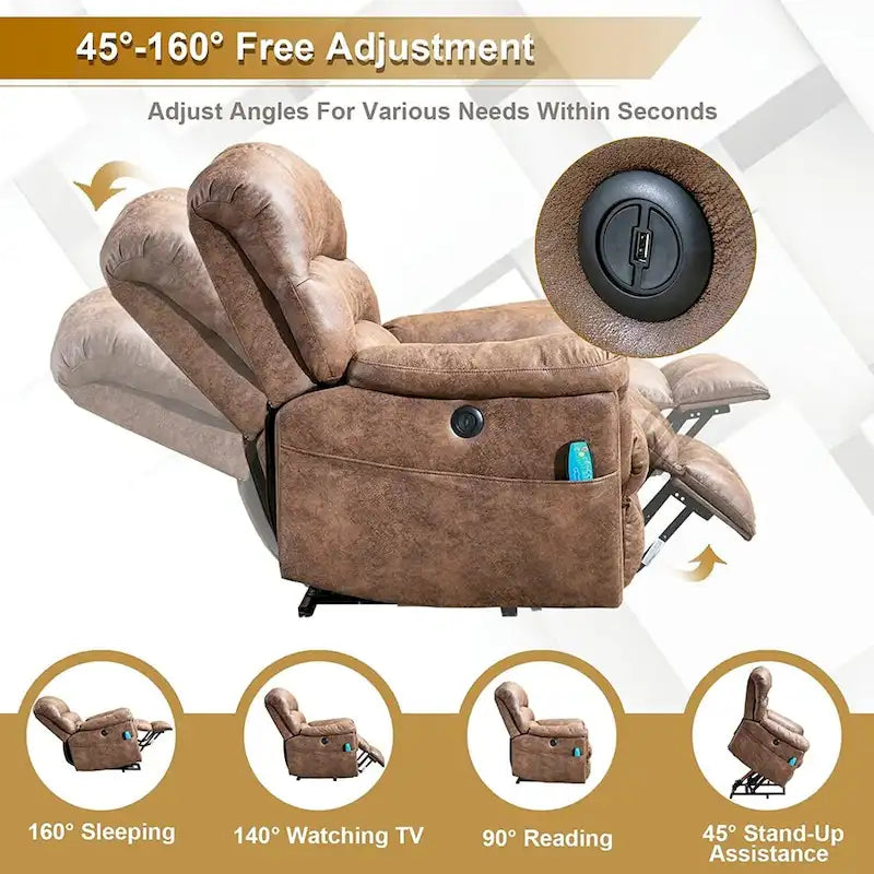 Elektrischer Relaxsessel aus Mikrosuede mit Aufstehhilfe, Massagefunktion und Lordosenwärme