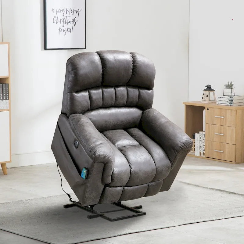 Elektrischer Relaxsessel aus Mikrosuede mit Aufstehhilfe, Massagefunktion und Lordosenwärme