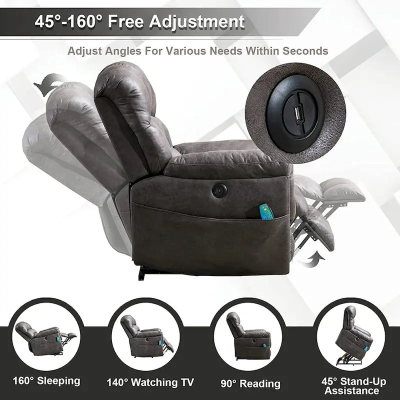 Elektrischer Relaxsessel aus Mikrosuede mit Aufstehhilfe, Massagefunktion und Lordosenwärme