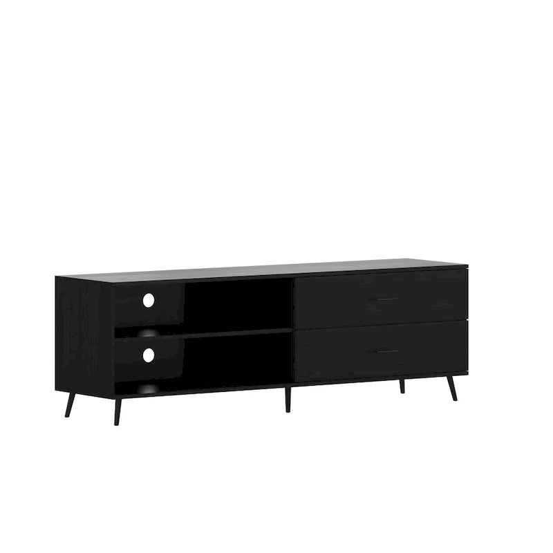Mueble para TV de estilo moderno de mediados de siglo con estantes ajustables y 2 cajones