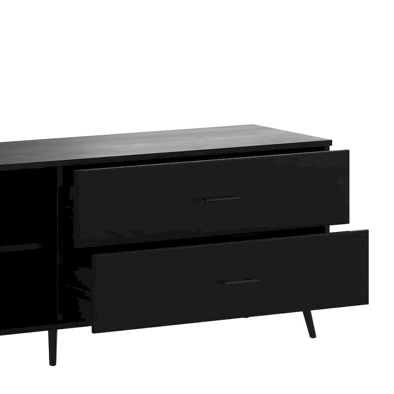 Mueble para TV de estilo moderno de mediados de siglo con estantes ajustables y 2 cajones