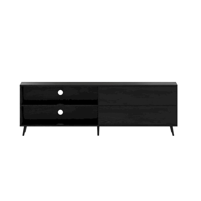 Mueble para TV de estilo moderno de mediados de siglo con estantes ajustables y 2 cajones