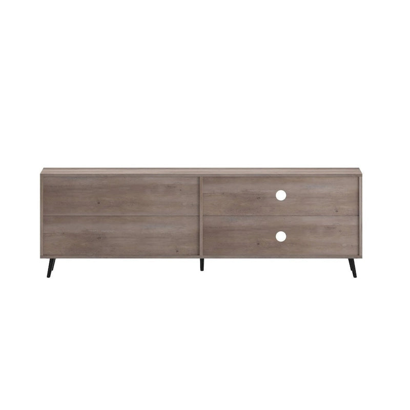 Mueble para TV de estilo moderno de mediados de siglo con estantes ajustables y 2 cajones