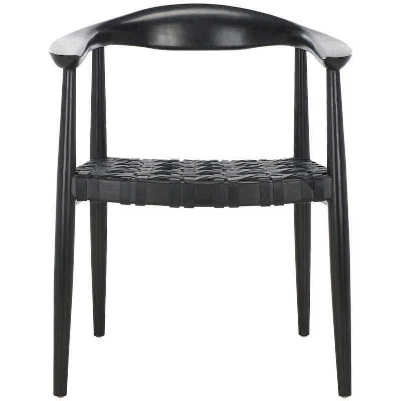 Sillón auxiliar de cuero tejido negro y madera maciza