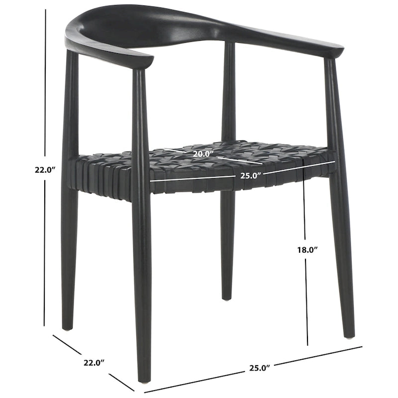 Sillón auxiliar de cuero tejido negro y madera maciza