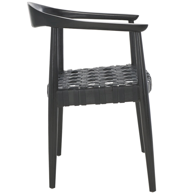 Sillón auxiliar de cuero tejido negro y madera maciza