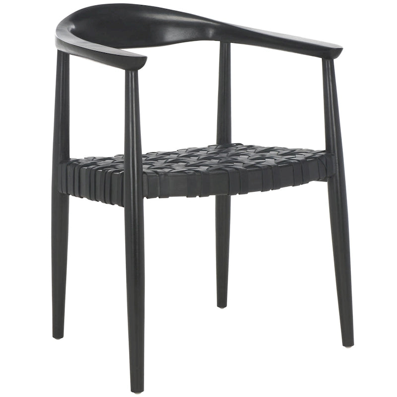 Sillón auxiliar de cuero tejido negro y madera maciza