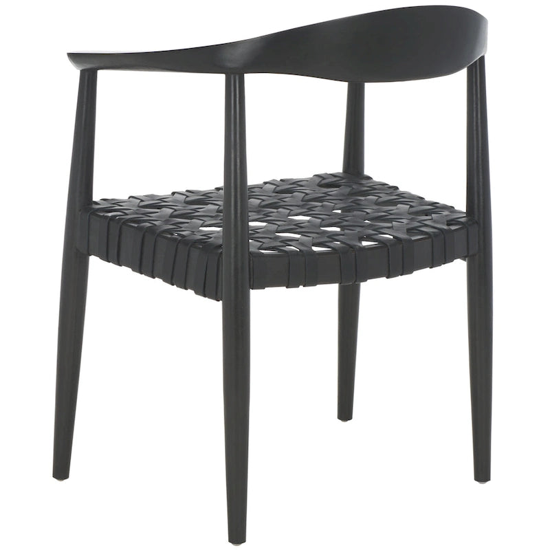 Sillón auxiliar de cuero tejido negro y madera maciza