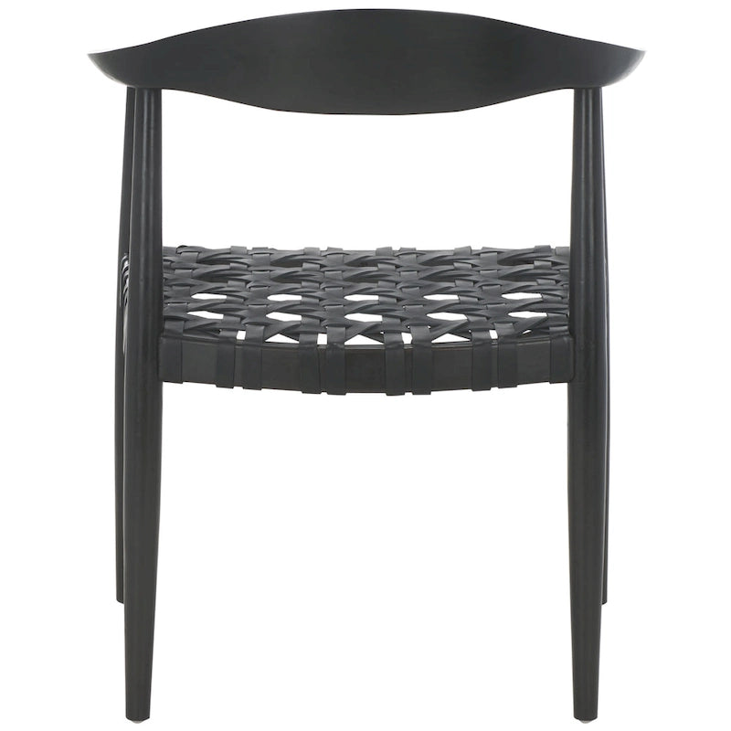 Sillón auxiliar de cuero tejido negro y madera maciza
