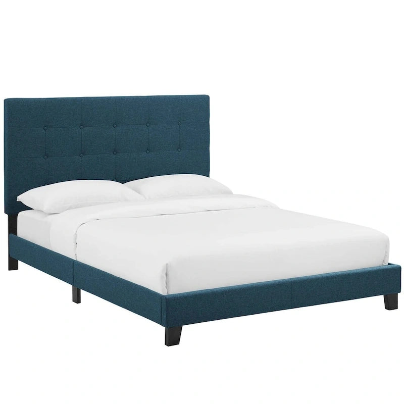 Cama de plataforma tapizada tamaño Queen con capitoné de botones