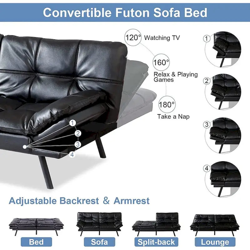 Schwarzes Schlafsofa aus Kunstleder